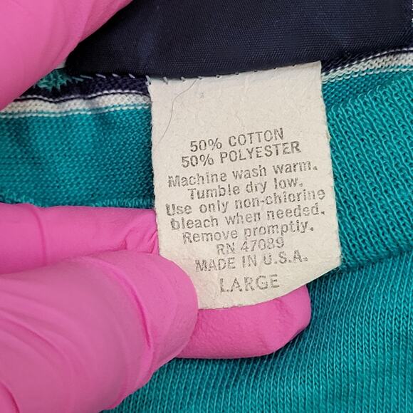 Vintage 90s Blank Stripes Shirt Womens Large 21x24 Green USA - Picture 9 of 12